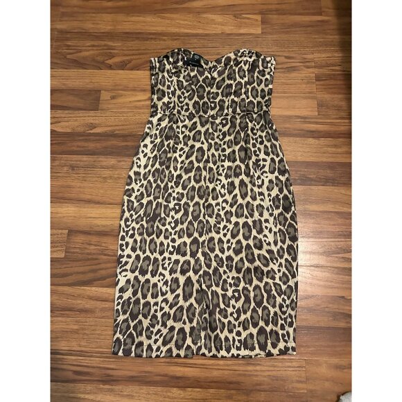 Arden B Strapless Silk Leopard Print Dress Sz S Animal Print Y2K Body con Cockta - Picture 1 of 16